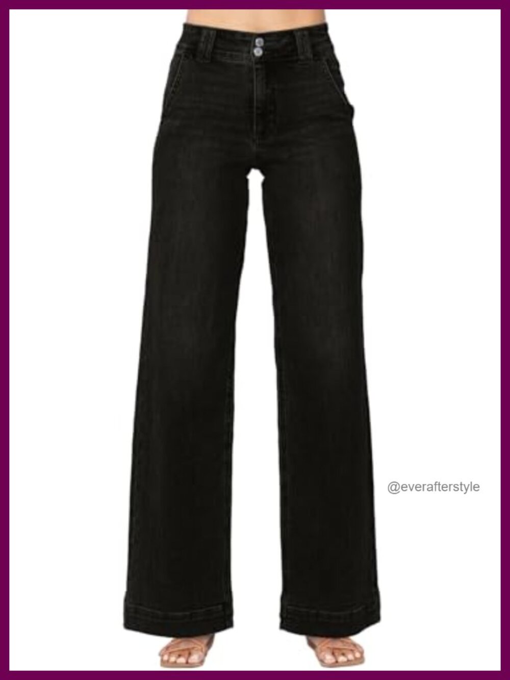 High Rise Wide Leg Straight Jeans Tummy Control Stretch Denim